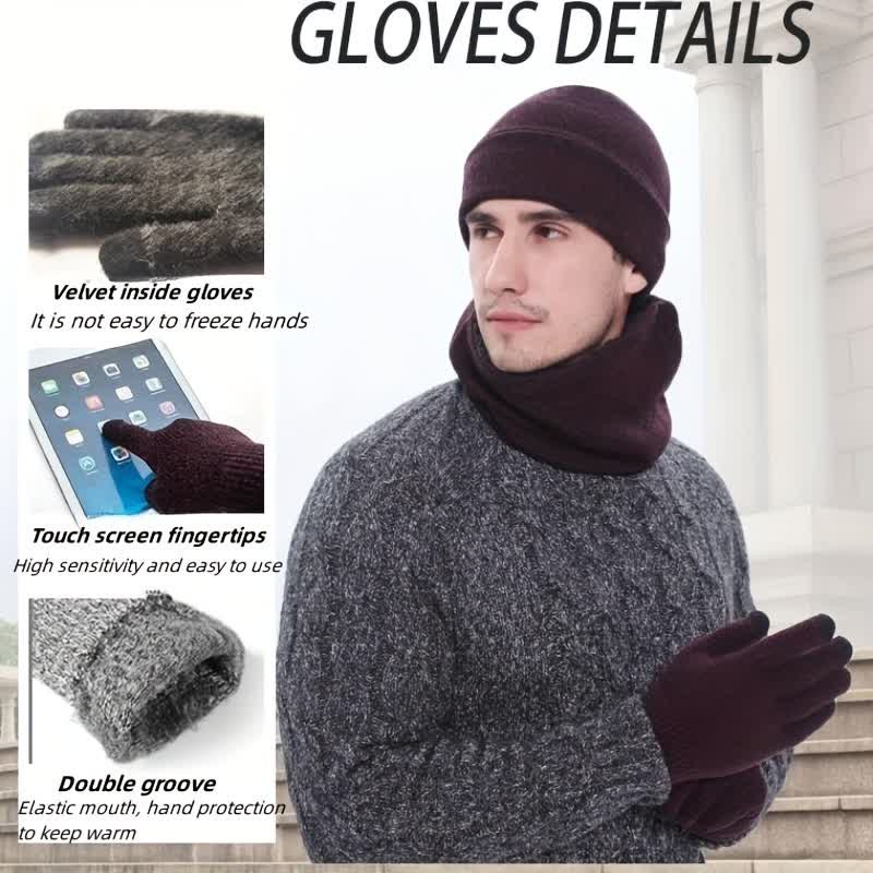 3Pcs Warm Beanie Hat Scarf Touchscreen Gloves Set - image 5