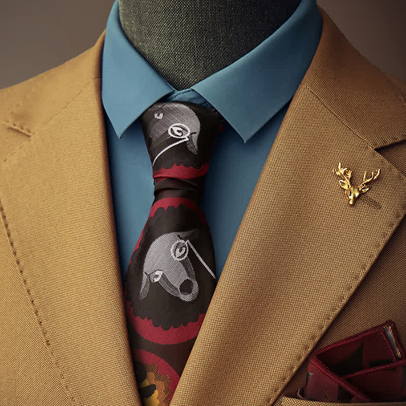 Men's Cool Red & Gray Glasses Sheep Black Necktie - Red & Gray - image 0