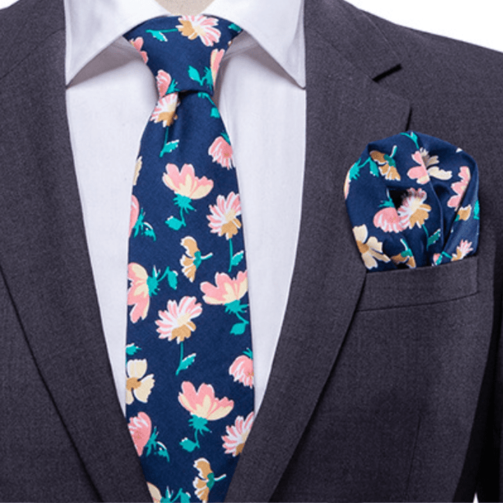 2Pcs Men's Literary Art Floral Necktie Set - image 5