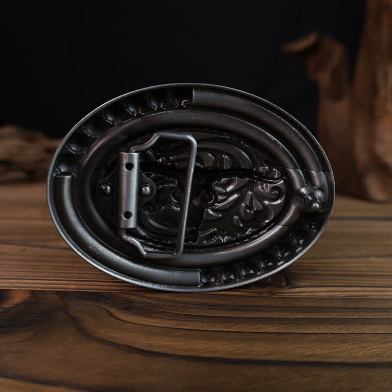 Men's DIY Turquoise Wood Bead Bull Buckle Leather Belt - image 1