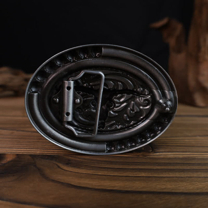 Men's DIY Turquoise Wood Bead Bull Buckle Leather Belt - image 1