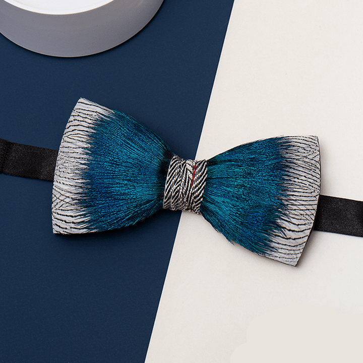 Blue Peacock Ocean Love Feather Bow Tie - image 1