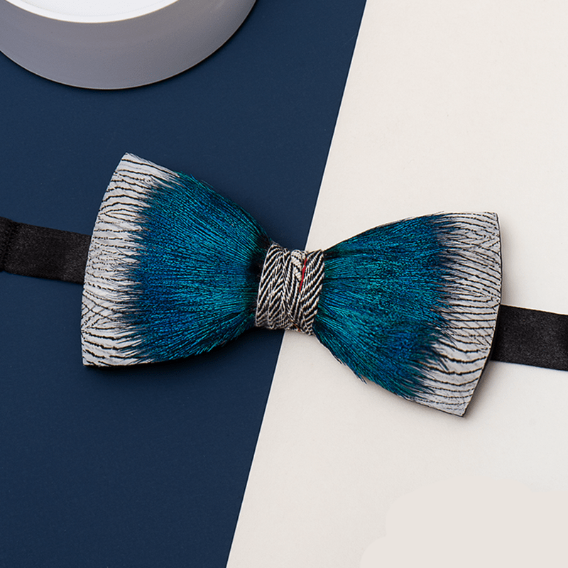 Blue Peacock Ocean Love Feather Bow Tie - image 1