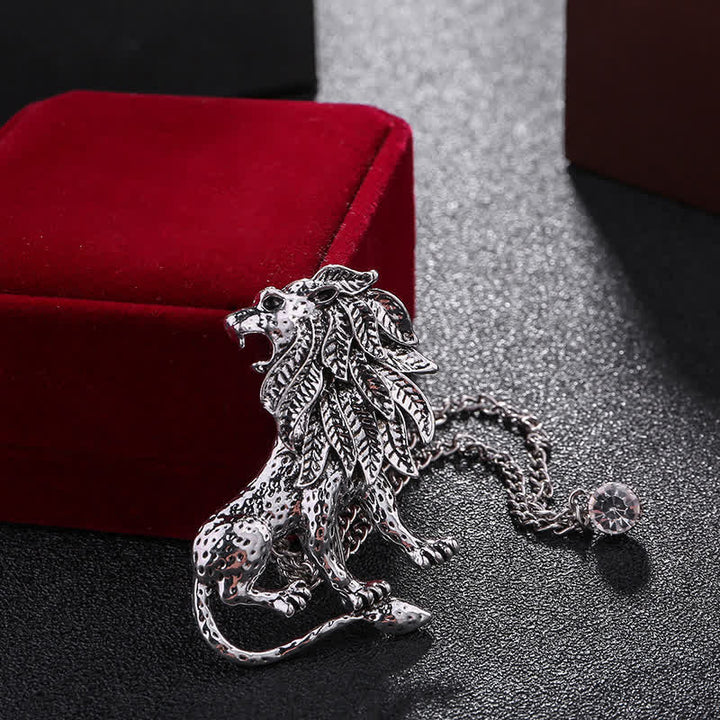 Men's Domineering Lion Chain Brooch - Silver - image 2
