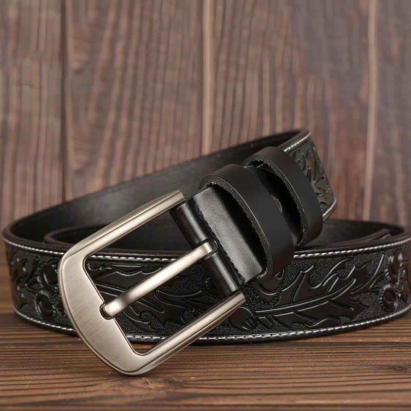Men's Floral Embossed Pattern Leather Belt - image 6