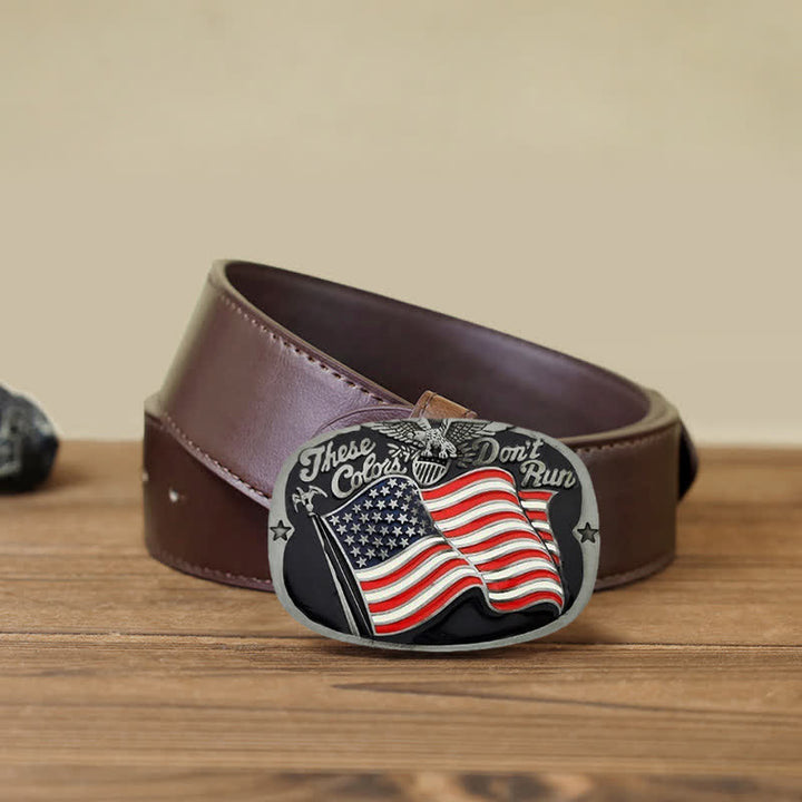 Men's DIY These Colors Don't Run Eagle Flag Buckle Leather Belt - These Colors Don't Run - Brown PU Belt (40) - image 7