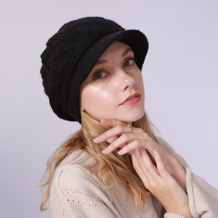 Women's Slouchy Fluffy Lining Visor Beanie Hat - image 13