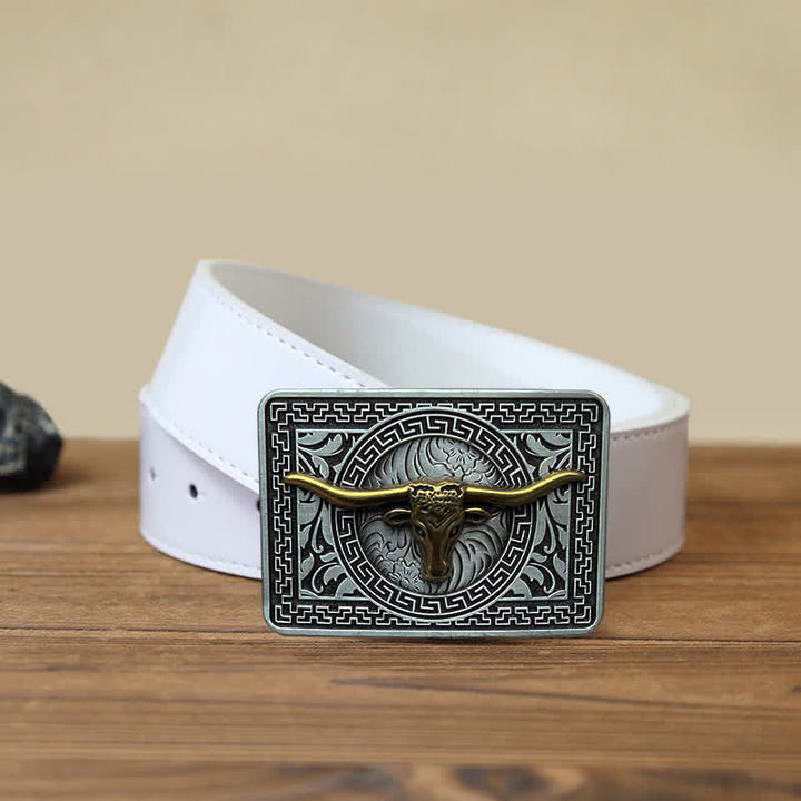 Men's DIY  Weatern Buckle Leather Belt - Gold - White PU Belt (40) - image 9