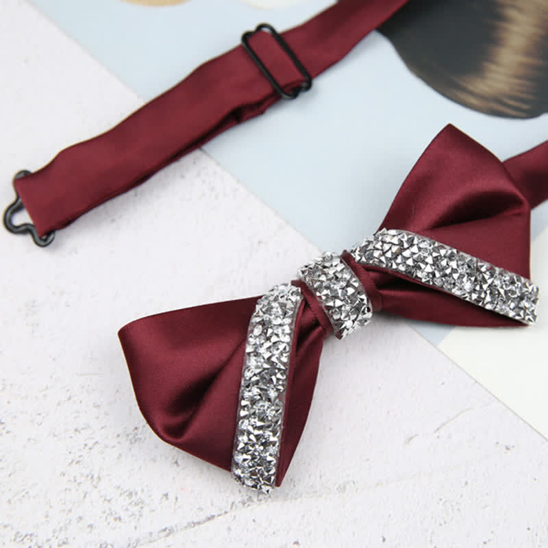 Men's Glittering Rhinestone Wedding Bow Tie - Burgundy - image 10
