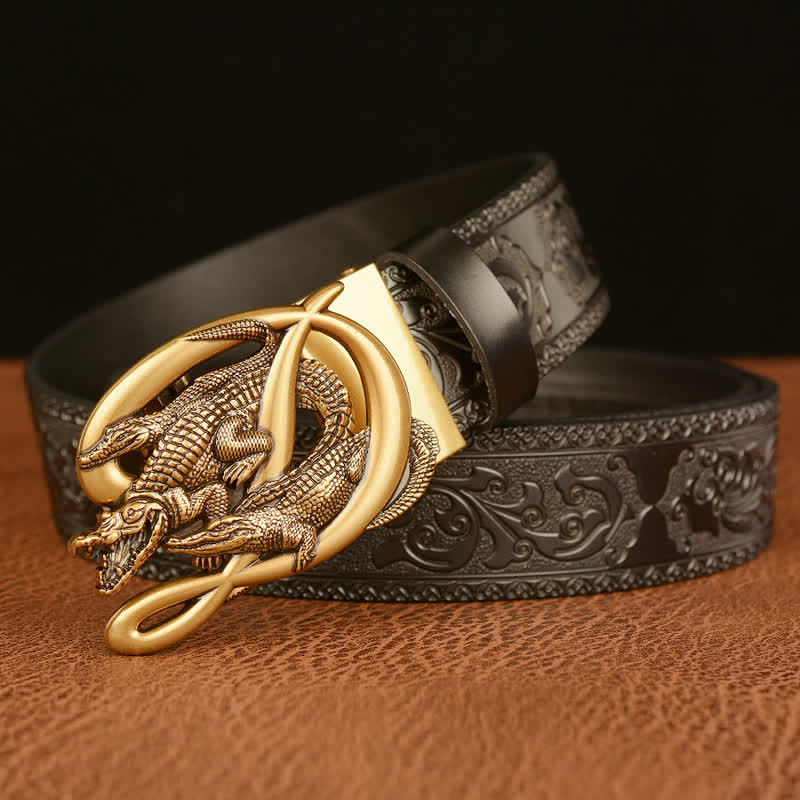 Men's Crocodile Buckle Embossing Leather Belt - image 10