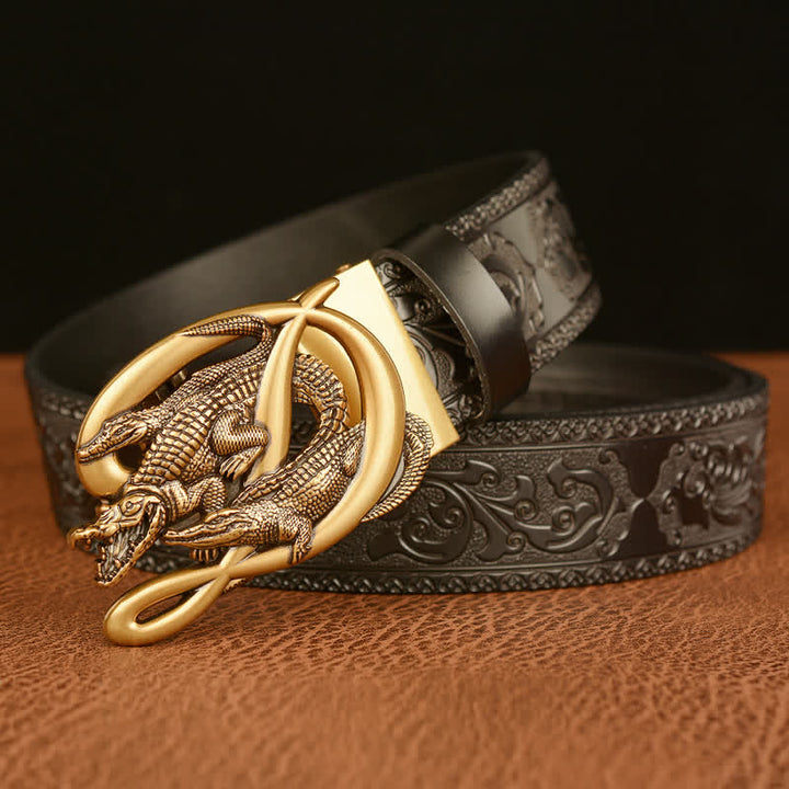 Men's Crocodile Buckle Embossing Leather Belt - image 10