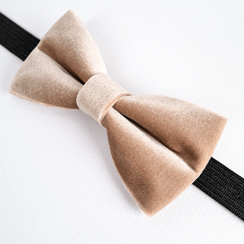 Men's Champagne Solid Color Velvet Bow Tie - image 4