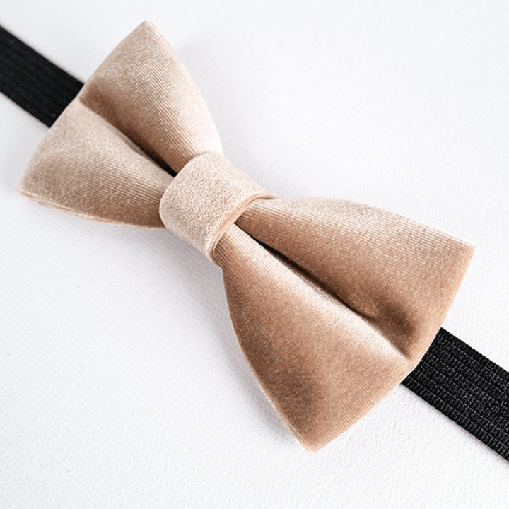 Men's Champagne Solid Color Velvet Bow Tie - image 4
