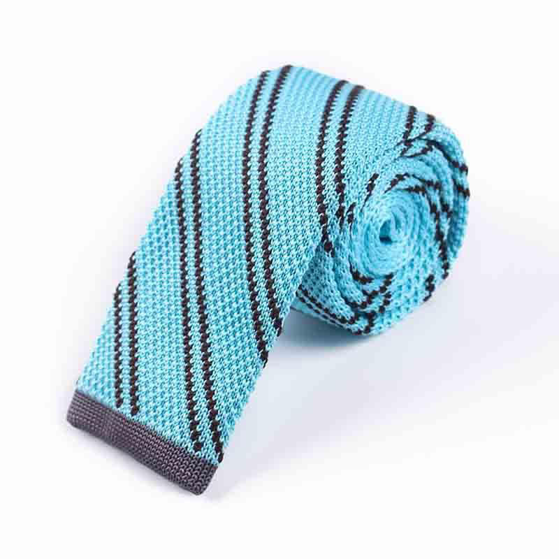 Men's Diagonal Striped Knitted Necktie - SkyBlue - image 10