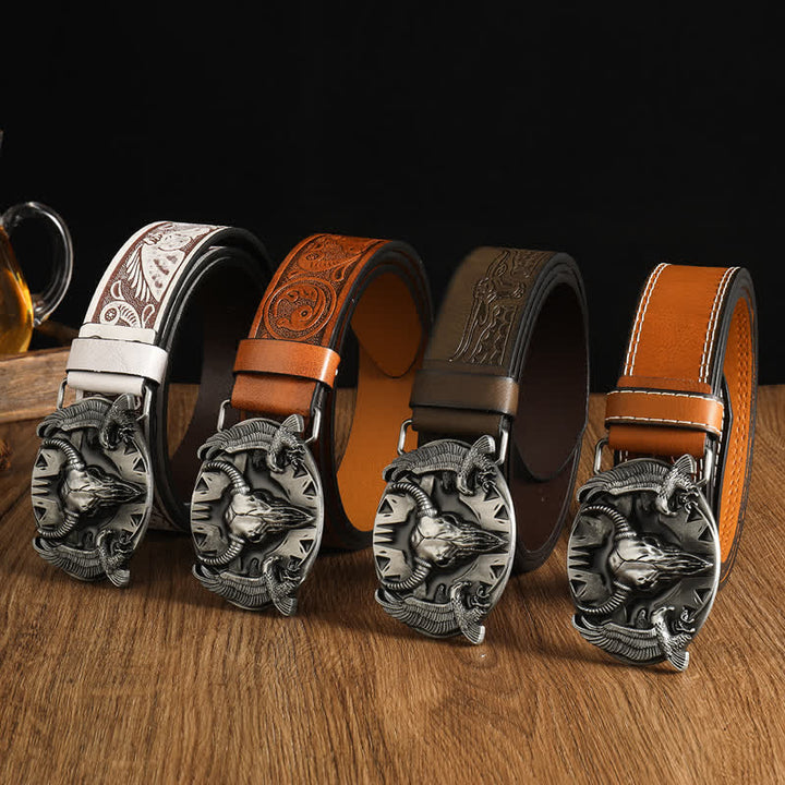 Men's Vintage Bull & Dual Eagles Leather Belt - image 1
