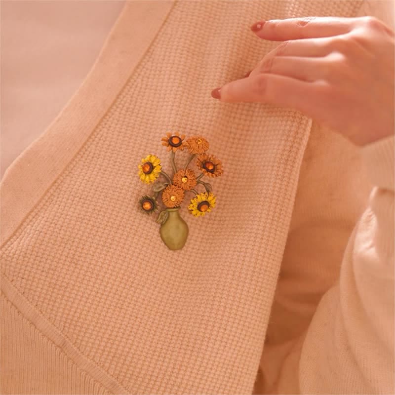 Women's Enamel Sunflower Vase Brooch - image 7