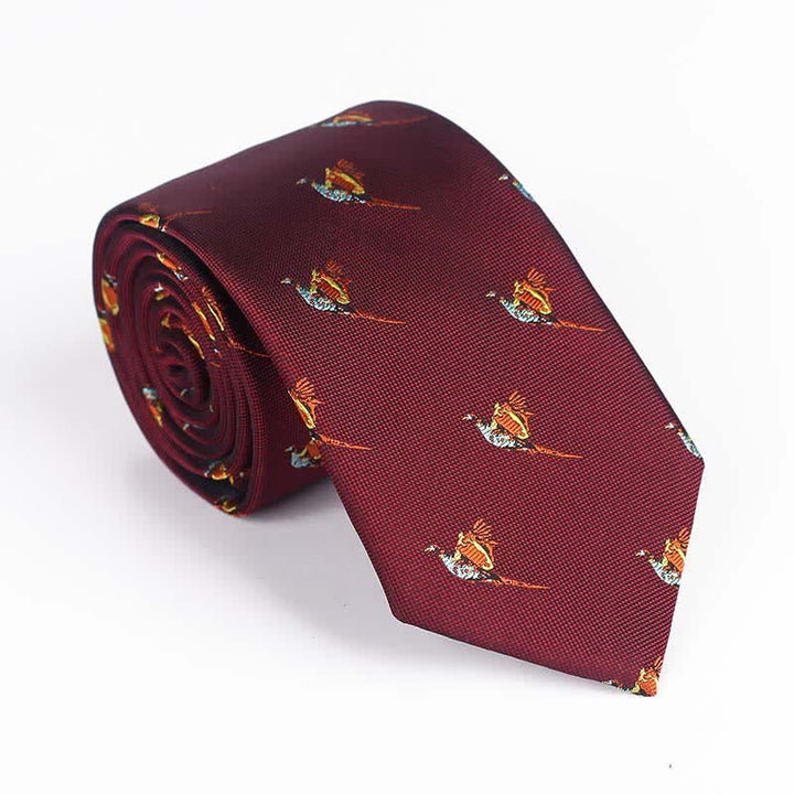 Men's Flying Bird Embroidered Necktie - Sparrow - Burgundy - image 5