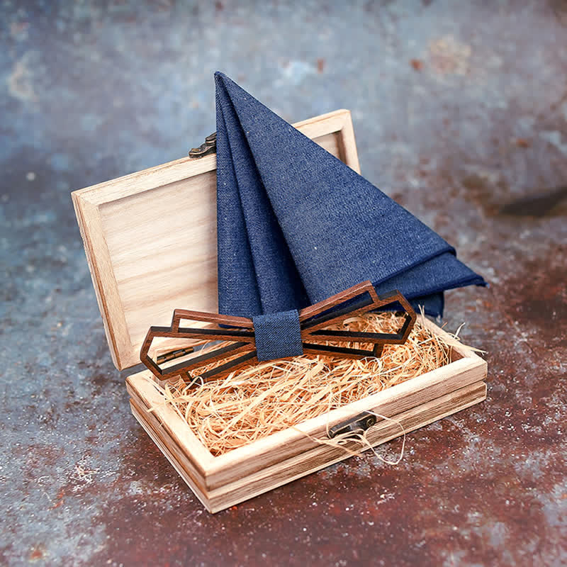 2Pcs Men's Novelty Hollow Wooden Bow Tie Set - image 1