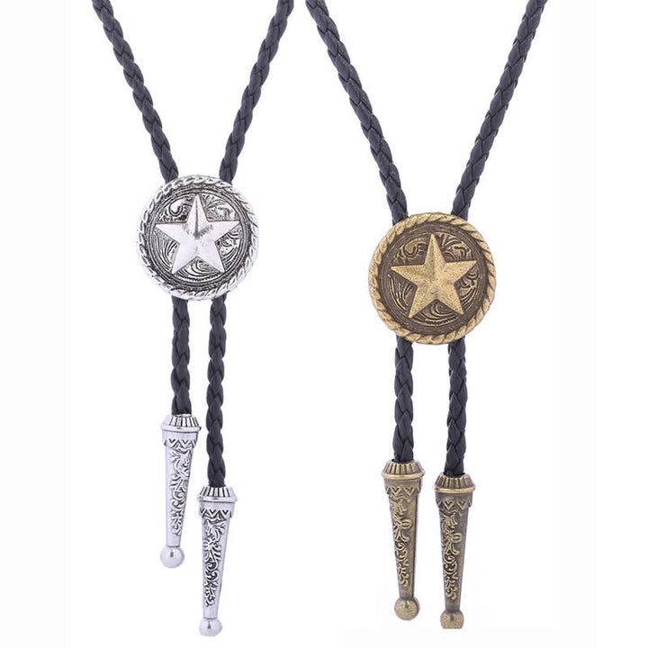 Five-Pointed Star Braided Leather Cord Bolo Tie - image 6