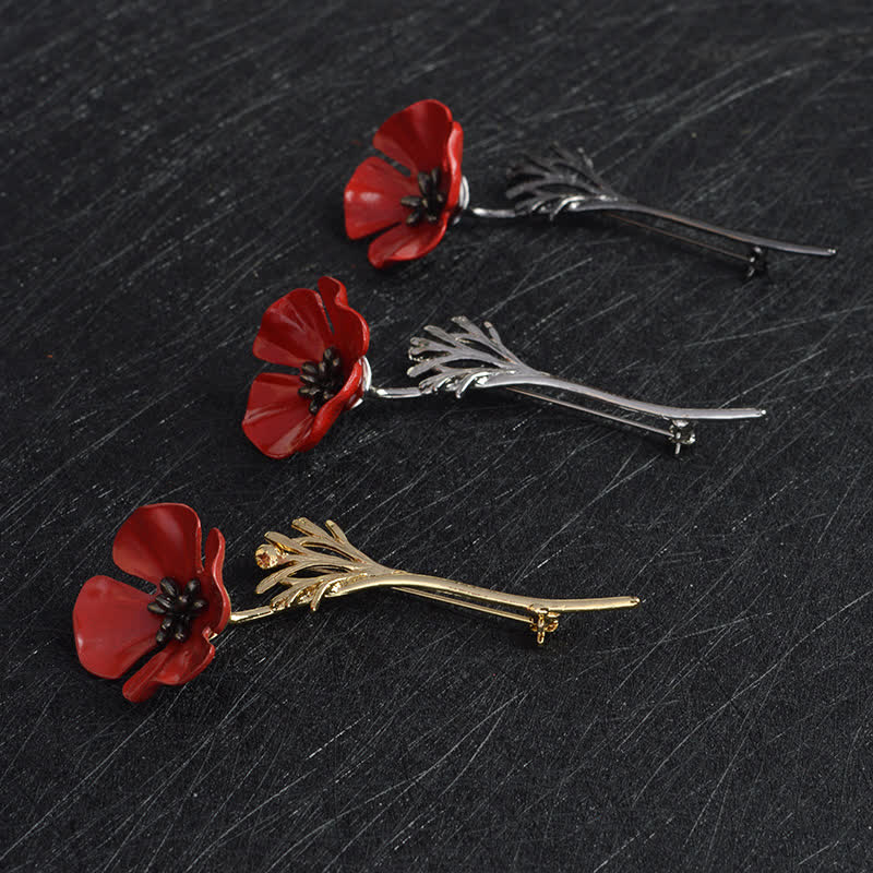 Women's Classy Red Poppy Flower Brooch - image 5