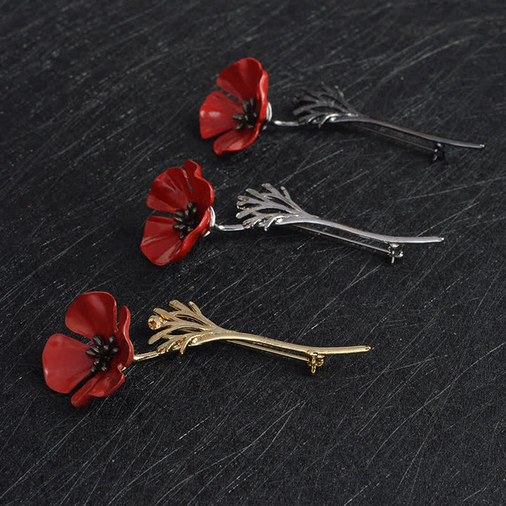 Women's Classy Red Poppy Flower Brooch - image 5