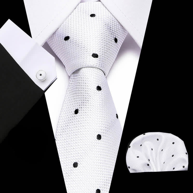 3Pcs Men's White & Black Fine Point Polka Necktie Set - White & Black - image 0