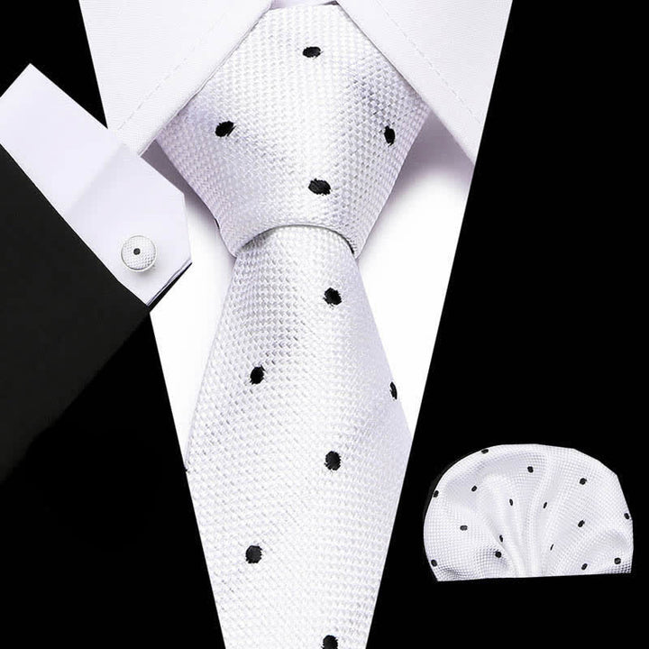 3Pcs Men's White & Black Fine Point Polka Necktie Set - White & Black - image 0