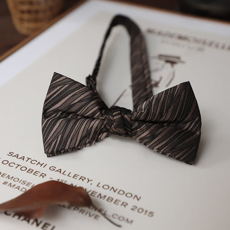Men's Delicate Vintage Plain Bow Tie - Brown Streaks - image 26
