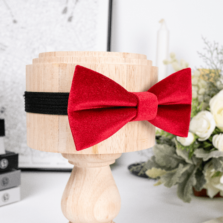Men's Bright Red Solid Color Velvet Bow Tie - image 3