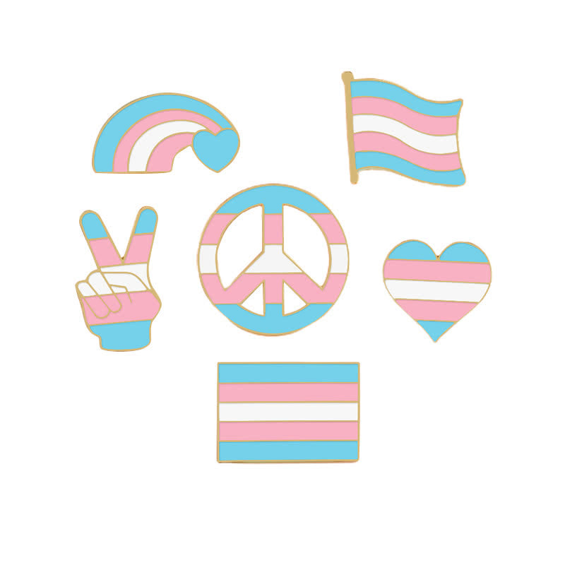 6Pcs Pride Day Pink & Blue Rainbow Flag Brooch - 6Pcs - image 0