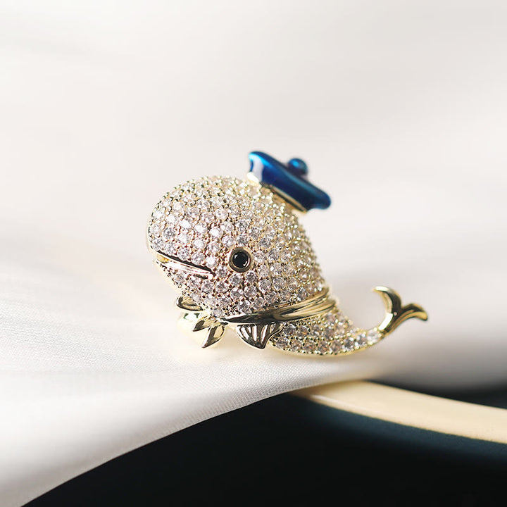 Women's Marine Rhinestone Whale Brooch - Blue - image 4