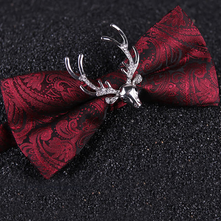 Men's Paisley Christmas Elk Head Decor Bow Tie - Burgundy & Silver - image 6