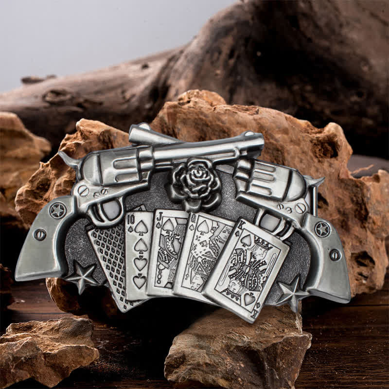 Men's DIY Double Pistol Poker Buckle Leather Belt - Double Pistol - Without Belt - image 0