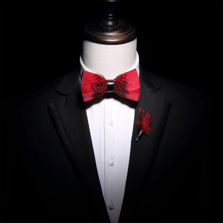 Kid's Red & Black Finch Feather Bow Tie with Lapel Pin - image 4