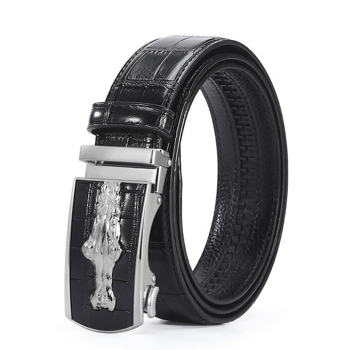 Men's Crocodile Pattern Automatic Buckle Leather Belt - Style #3 - Black / Silver - 44 - image 15