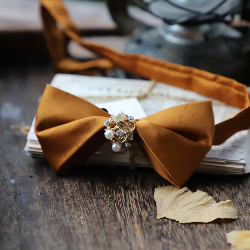 Men's Flowers Pearl Satin Bow Tie - Yellow - image 4