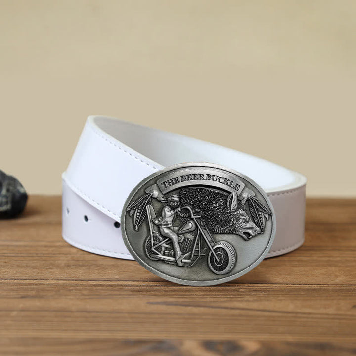 Men's DIY Motorcycle Creative Beer Holder Buckle Leather Belt - Silver - White PU Belt (40) - image 12