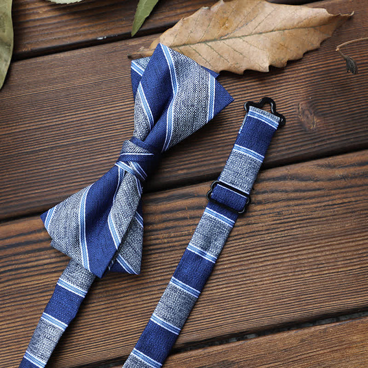 Men's British Striped Floral Bow Tie - Blue Stripe - image 3