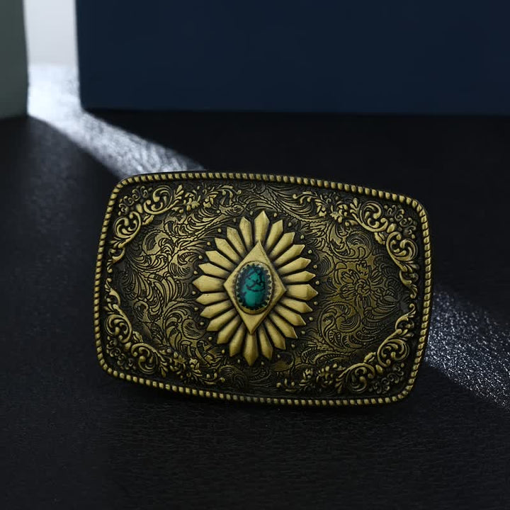 Men's DIY Square Turquoise Western Buckle Leather Belt - Antique Gold - Without Belt - image 4