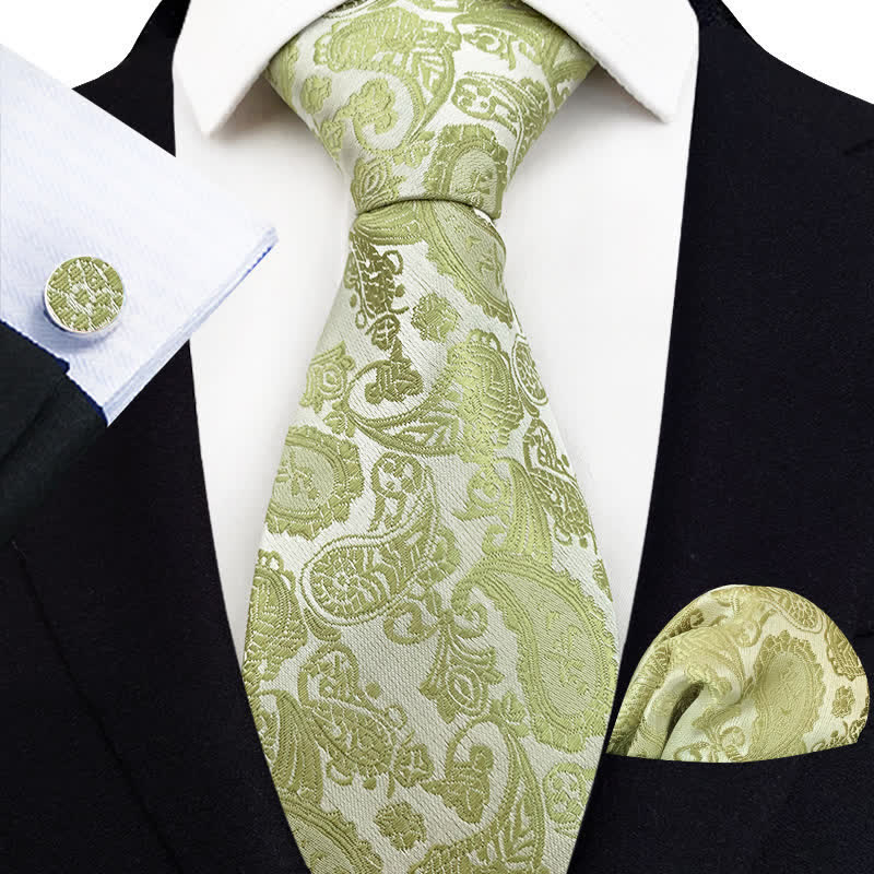 3Pcs Men's Exotic Paisley Necktie Set - YellowGreen - image 7