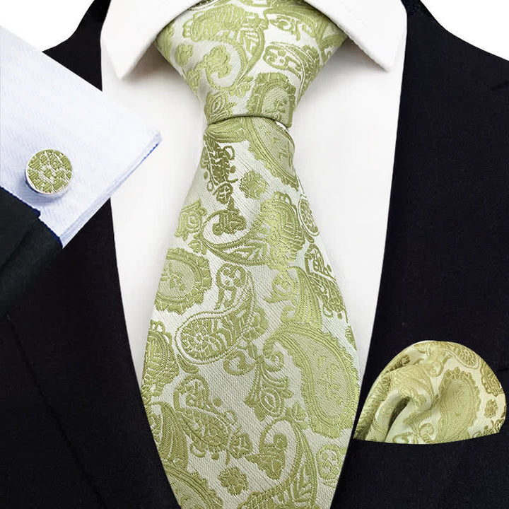 3Pcs Men's Exotic Paisley Necktie Set - YellowGreen - image 7