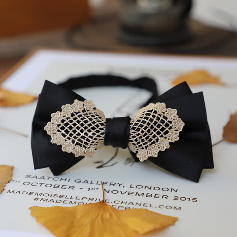 Men's Elegant Flower Lace Bow Tie - Black - image 2