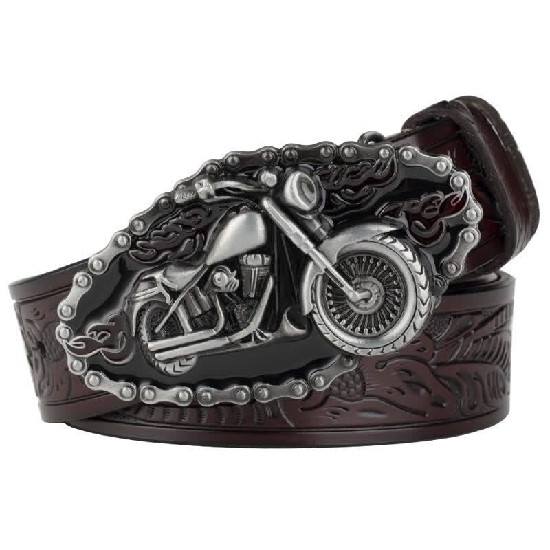 Men's Punk Rock Motorcycle Biker Leather Belt - Coffee / Silver - 46 - image 8