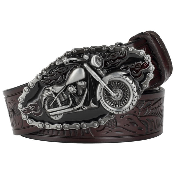Men's Punk Rock Motorcycle Biker Leather Belt - Coffee / Silver - 46 - image 8