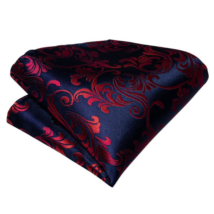 2Pcs Men's Red & Navy Floral Bow Tie Pocket Square Set - image 2