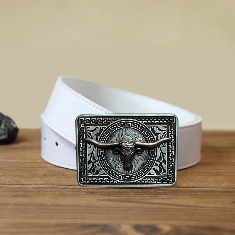 Men's DIY  Weatern Buckle Leather Belt - Silver - White PU Belt (40) - image 8