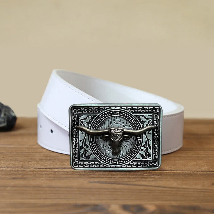 Men's DIY  Weatern Buckle Leather Belt - Silver - White PU Belt (40) - image 8